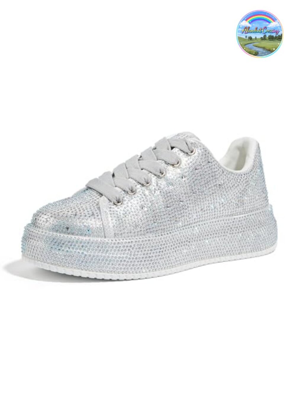 Rhinestone Platform Sneakers Walking Shoes Lace-Up Cushioned